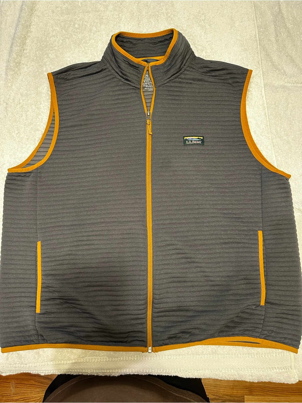 L.L. Bean Airlight Gray Vest with Mustard Trim